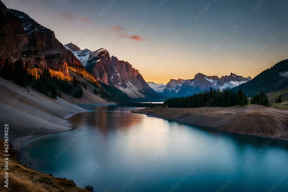 sunrise over the lake generative by Al technology

