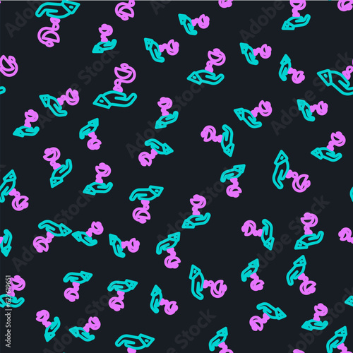 Line Caduceus snake medical symbol icon isolated seamless pattern on black background. Medicine and health care. Emblem for drugstore or medicine, pharmacy. Vector