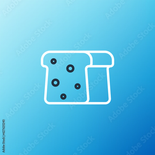 Line Bread toast for sandwich piece of roasted crouton icon isolated on blue background. Lunch, dinner, breakfast snack. Colorful outline concept. Vector