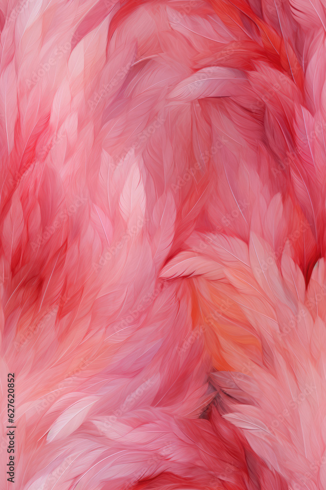 Pink feathers background. Realistic illustration of feather texture. created with generative AI technology.