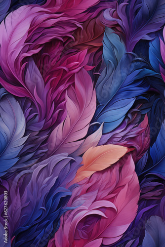 Colorful feathers background. Realistic illustration of feather texture. created with generative AI technology.