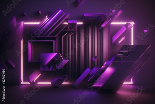 Abstract geometric background rendered in purple neon light. Generative AI