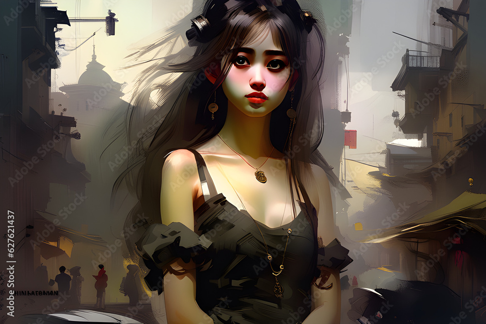 Fototapeta premium portrait of a woman in a style Generative Al
