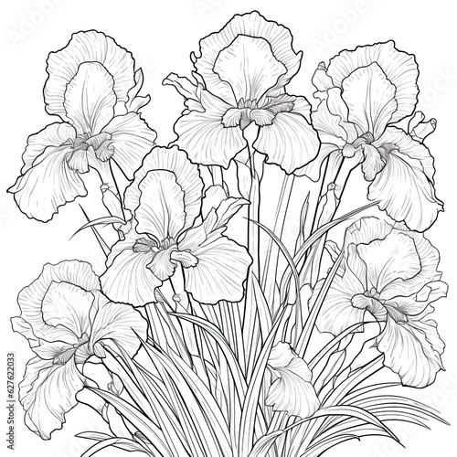Wallpaper Mural Cute Iris flower in coloring page style illustration. Line art painting. Generative AI Torontodigital.ca