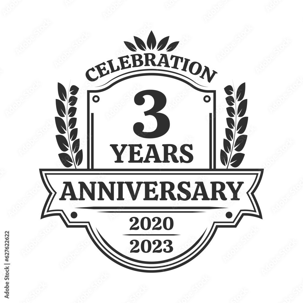 3 years anniversary icon or logo. Vintage birthday banner design. 3rd