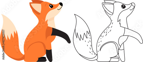 fox cartoon in flat style with sketch vector