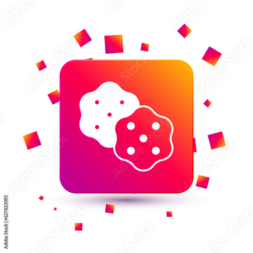 White Cracker biscuit icon isolated on white background. Sweet cookie. Square color button. Vector