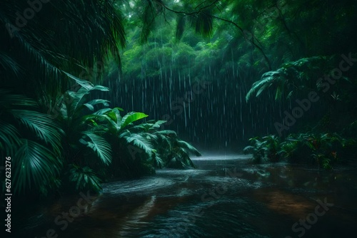 Tropical rain in the forest