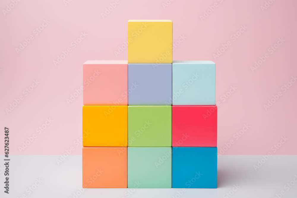 Arrangement of colorful geometric blocks. Generative AI. Arrangement of colorful geometric blocks. Generative AI.