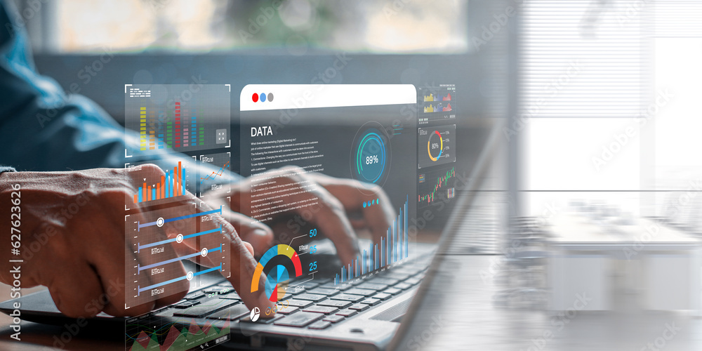 Data analyst working on business analytics dashboard with charts, with ...
