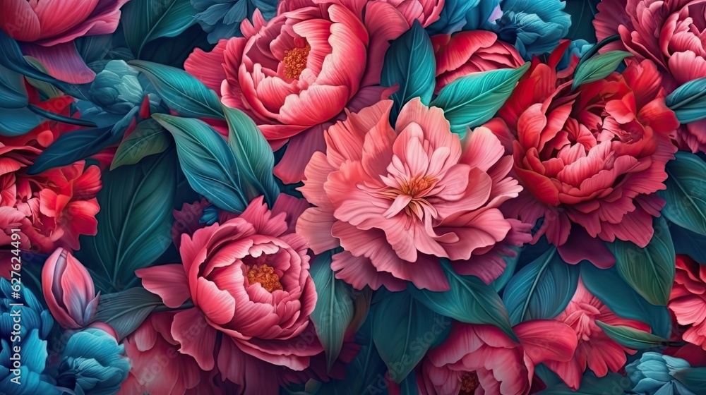 Peony flowers abstract background. Generative AI