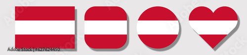 Flag of Austria. Set of shapes: square, rectangle, circle, heart.