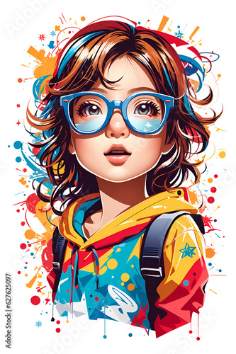 colorful little girl wearing glasses