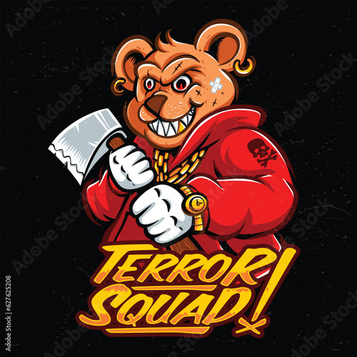 bear holding axe cartoon characte