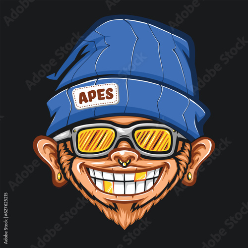 cute monkey wearing hat vector