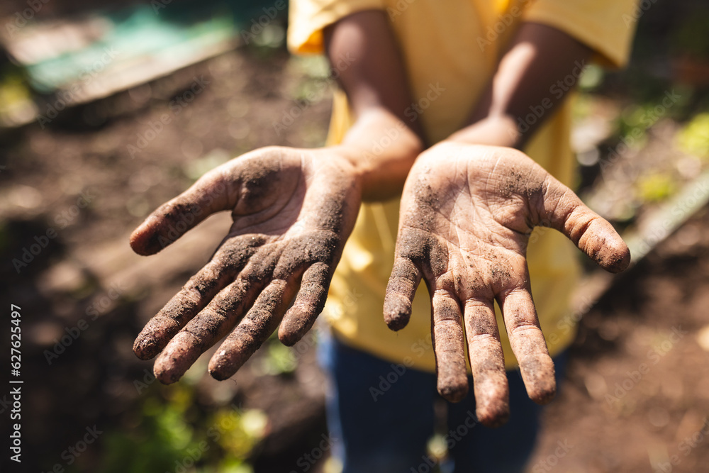 © Wavebreak Media - Midsection of african american boy showing his hands covered in ground in garden © Wavebreak Media - Midsection of african american boy showing his hands covered in ground in garden