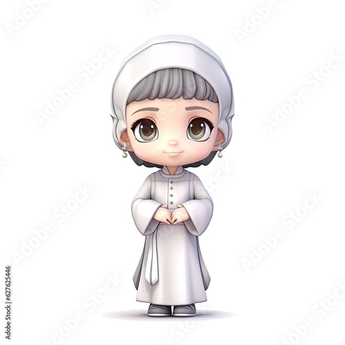 Cute Nun character isolated on white background. Colorful painting illustration. Generative AI