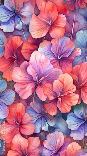 Wallpaper Mural Watercolor Geranium flower illustration. Colorful painting floral background. Generative AI Torontodigital.ca