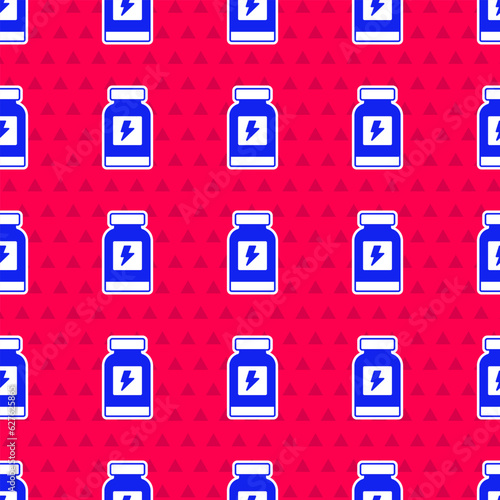 Blue Energy drink icon isolated seamless pattern on red background. Vector
