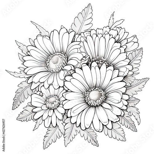 Cute Gerbera flower in coloring page style illustration. Line art painting. Generative AI