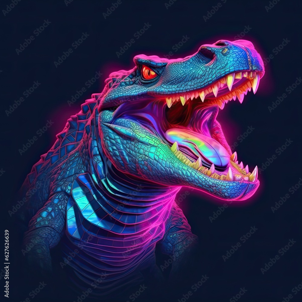 Cute Crocodile animal in neon style. Portrait of glow light animal. Generative AI Cute Crocodile animal in neon style. Portrait of glow light animal. Generative AI