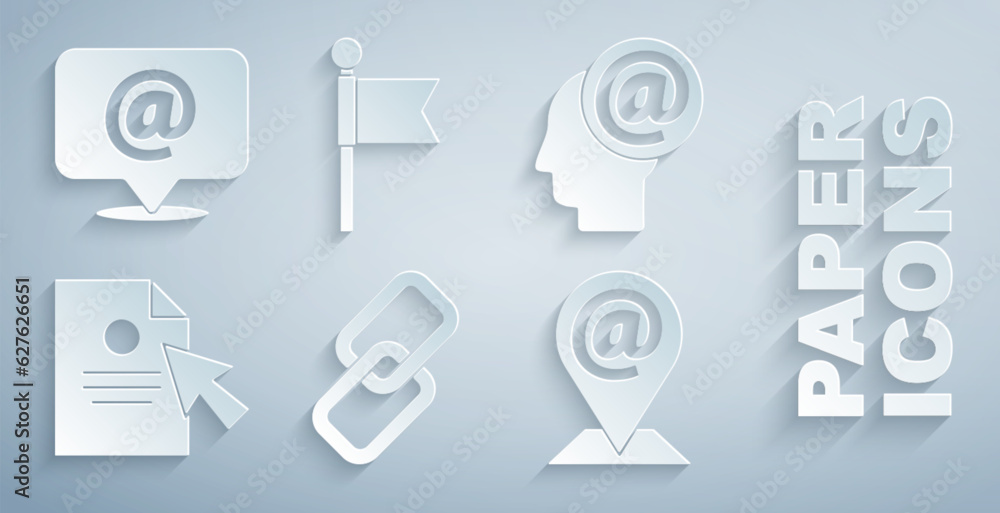 Set Chain link, Mail and e-mail, Document cursor, Location, marker and icon. Vector Set Chain link, Mail and e-mail, Document cursor, Location, marker and icon. Vector