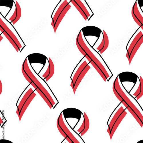Seamless pattern World AIDS Day. Doodle red ribbon