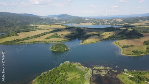 Aerial view of Yovkovtsi Reservoir, Veliko Tarnovo Region, Bulgaria photo