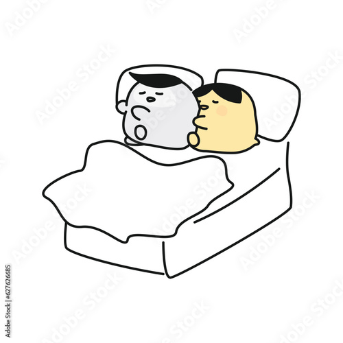 Cute cartoon While Sleeping in bed. Vector cartoon doodle.