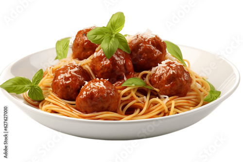Isolated Spaghetti and Meatballs on Transparent Background. Generative AI