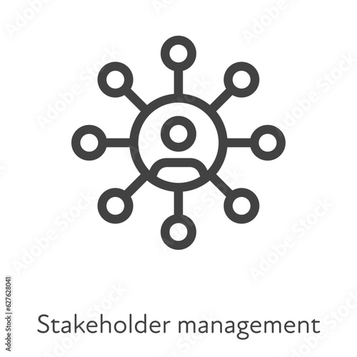 Outline style ui icons hard skill collection. Management and business. Vector black linear icon illustration. Stakeholder and investor chart symbol isolated on white background. Design element