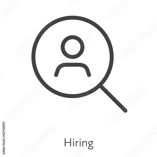 Outline style ui icons hard skill collection. Management and business. Vector black linear icon illustration. Magnifier with person in zoom hiring symbol isolated on white background. Design element