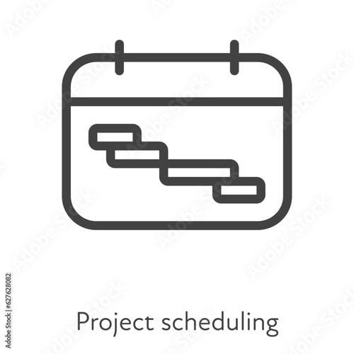 Outline style ui icons hard skill collection. Management and business. Vector black linear icon illustration. Gantt chart project scheduling diagram symbol isolated on white background. Design element