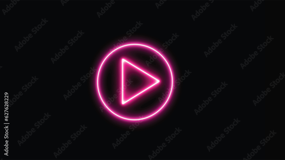 Play button icon. Neon shine play button with neon circle. Neon glowing play button. Play button icon. Neon shine play button with neon circle. Neon glowing play button.