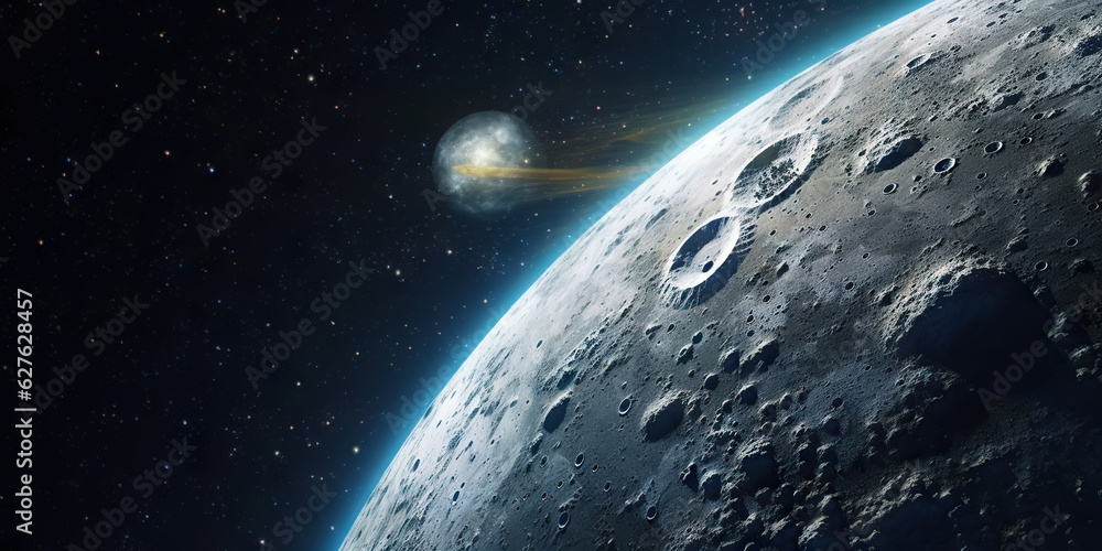 Moon surface with craters and space background. Universe beauty. Generatie AI