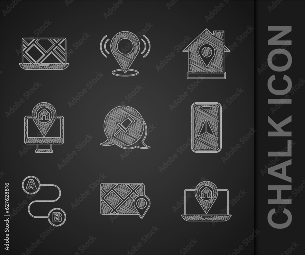 Set Push pin, Gps device with map, City navigation, Route location, Monitor, Location house and icon. Vector Set Push pin, Gps device with map, City navigation, Route location, Monitor, Location house and icon. Vector
