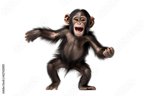 Slika na platnu Isolated Young Chimpanzee Dancing Transparent Background