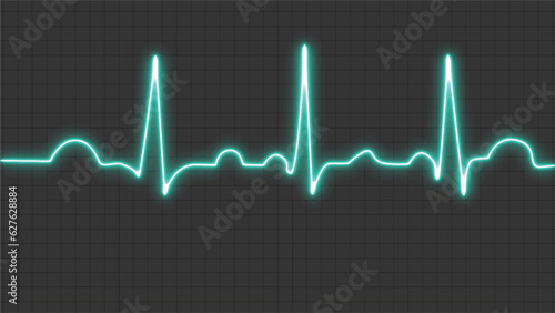 Neon human heart normal sinus rhythm, electrocardiogram record. Bright and bold design