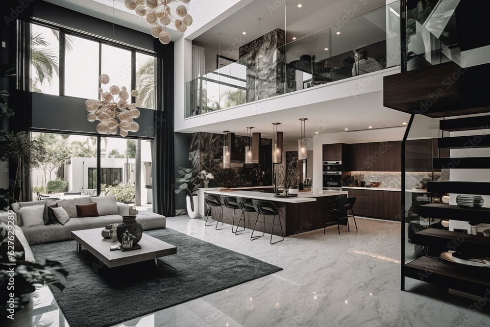 Modern, opulent home with an expansive layout and lavish features ...