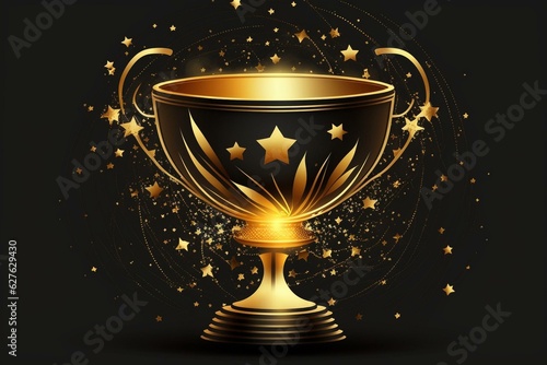 Illustrated gold trophy with stars  winner. Generative AI