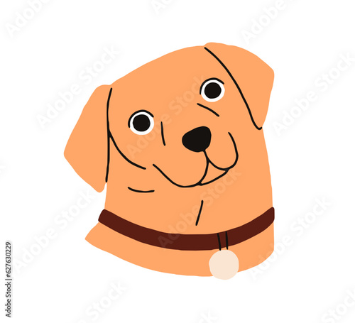 Cute dog avatar, head portrait. Labrador puppy muzzle, face. Happy funny adorable doggy, companion pup, canine animal. Flat vector illustration isolated on white background