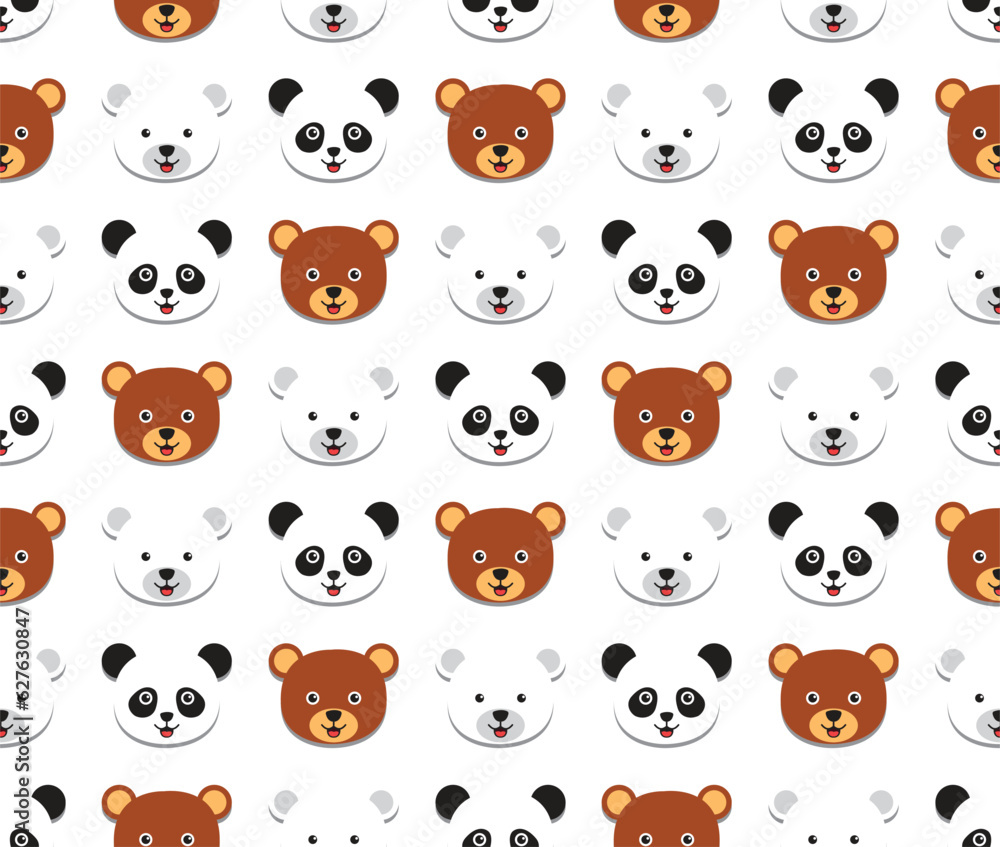 bear collection, honey bear, polar bear and panda on white background. kawaii animal kids seamless pattern design for wrapping paper, fabric and textile.