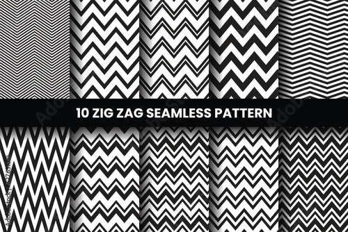 10 zig zag seamless pattern collection, seamless black and white vector pattern with zig zag waves