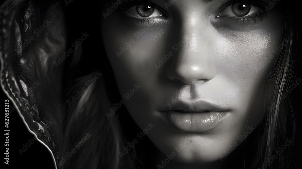 portrait of beautiful woman face black and white. portrait of beautiful woman face black and white.