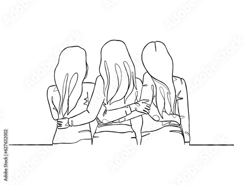 Continuous one line drawing group of friends illustration. Vector illustration.