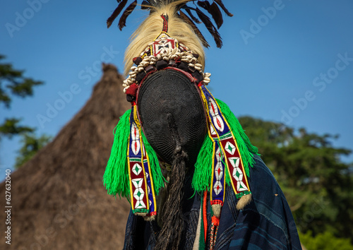 The tall mask dance called Kwuya Gblen-Gbe in the Dan tribe during a ceremony, Bafing, Gboni, Ivory Coast