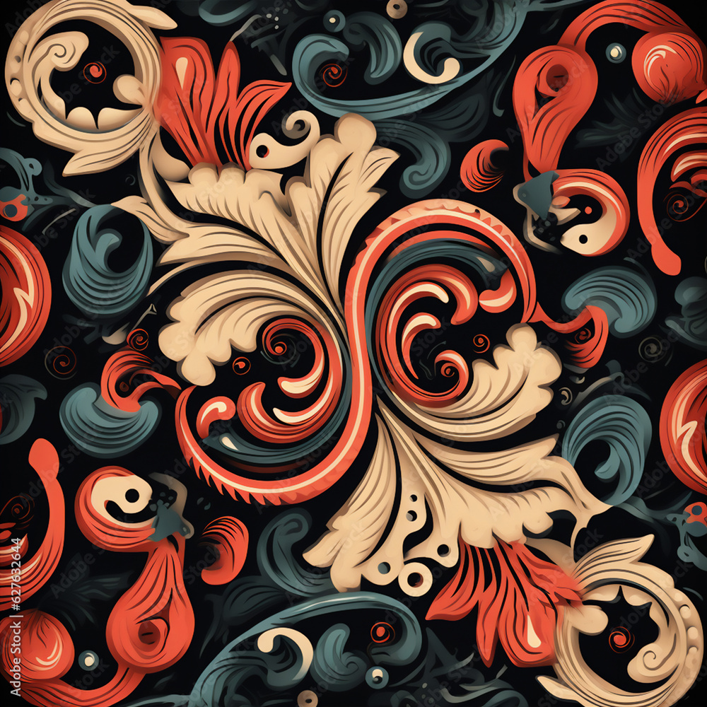 Tooled Leather Western Vintage Seamless Pattern Colorful Background. generative ai