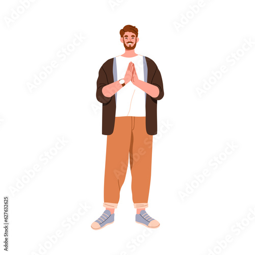 Happy man clapping hands, applauding. Smiling joyful excited person admiring,...