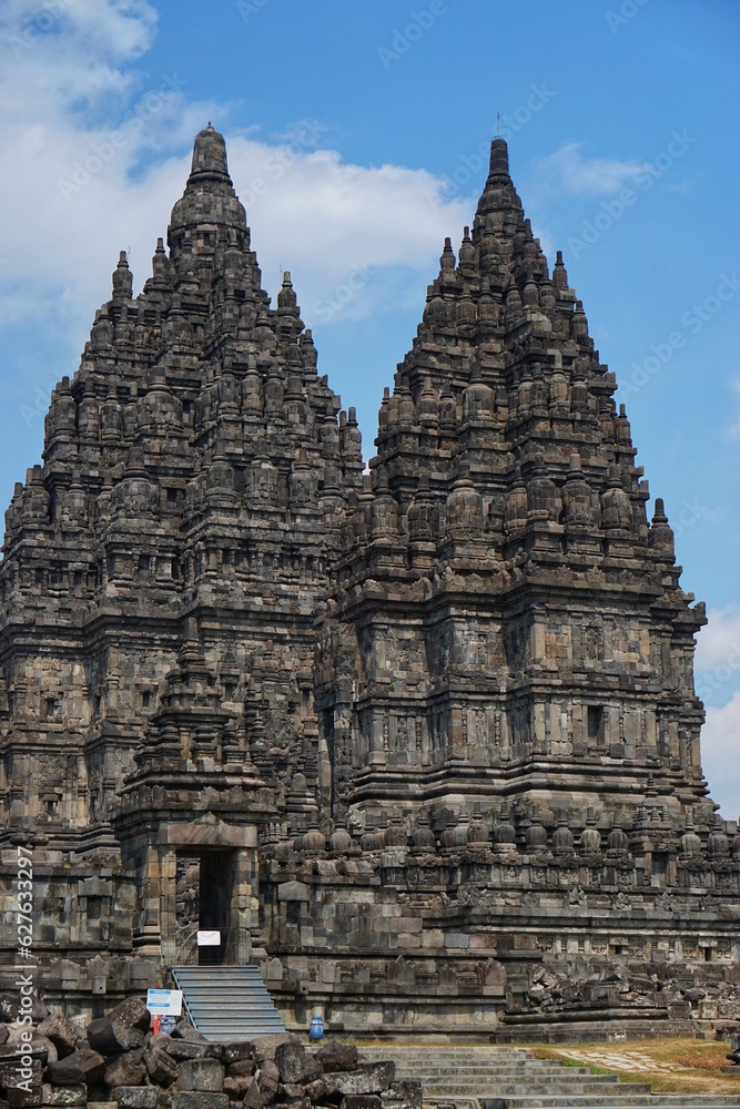 View of Prambanan Temple, Prambanan temple is the largest and grandest Hindu temple ever built in ancient Java. Yogyakarta, Indonesia