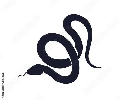 Snake silhouette. Black viper symbol, icon. Serpent with tongue. Asp, cobra, ...